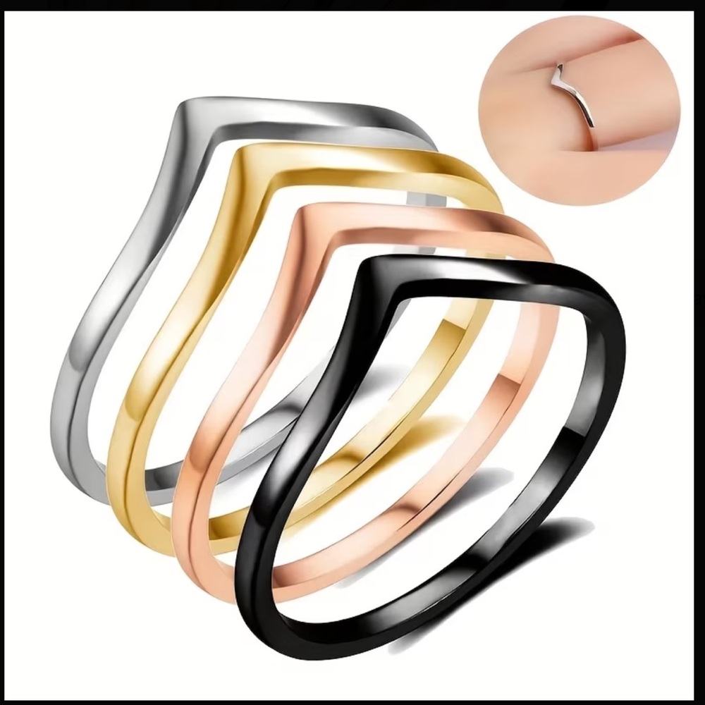 4 piece Elegant Wave Rings Set 3 pack